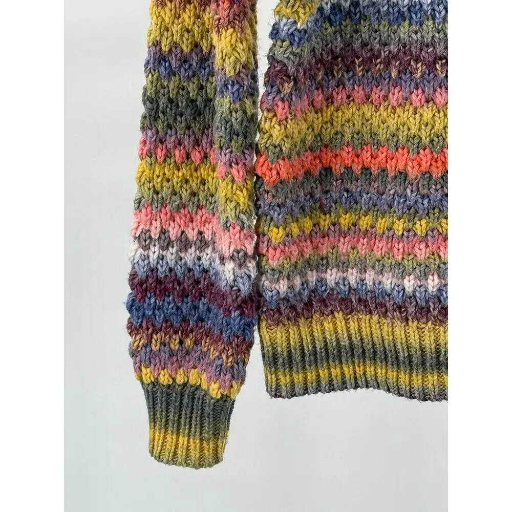 Vtg St. John's Bay Striped Pastel Cable Knit S Chunky Sweater Cottage Farmhouse